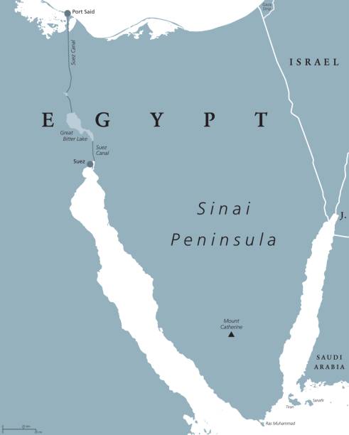 sinai-halbinsel, ägypten, politische karte - gulf of suez stock-grafiken, -clipart, -cartoons und -symbole