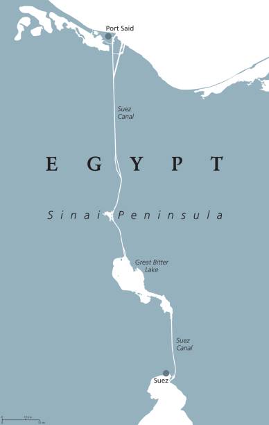 illustrazioni stock, clip art, cartoni animati e icone di tendenza di mappa politica del canale di suez - gulf of suez