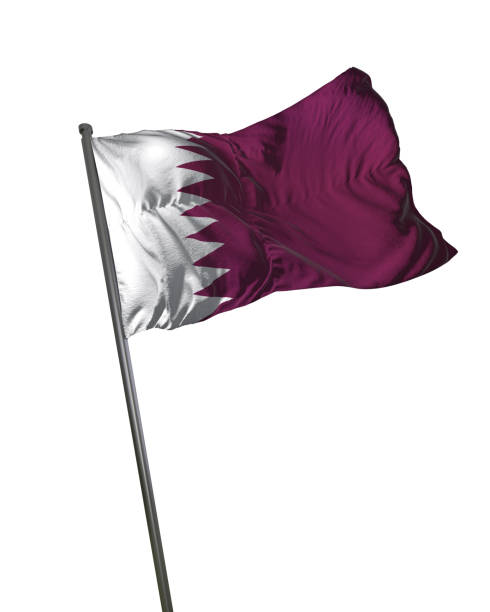 카타르 깃발 흔들며 흰색 배경 초상화에 고립 - qatari flag 뉴스 사진 이미지
