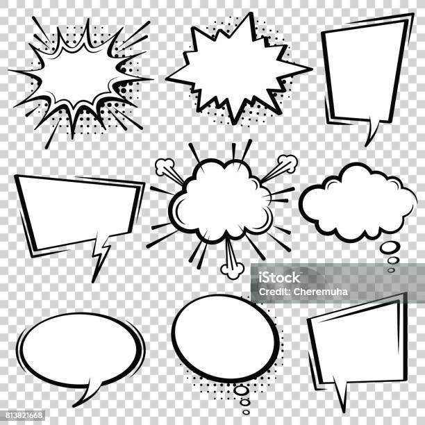 Comic Speech Bubble Set Black And White Speech Boxes Stock Illustration - Download Image Now