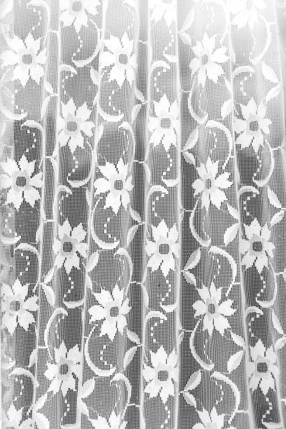 istock Old vintage window with white lace curtain 813825802
