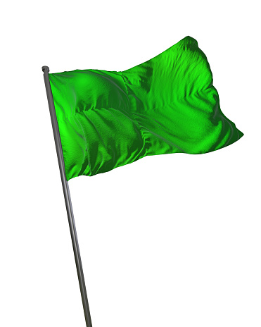 Green Flag Waving Isolated on White Background Portrait