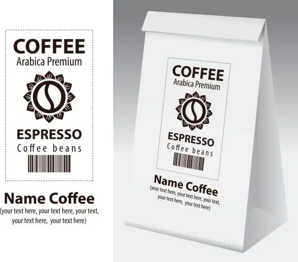 Vector illustration of Paper packaging with label for coffee bean