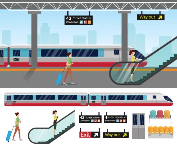 платформа станции метро установлена с поездом, метро и внутри железной дороги, вагон метро. - subway station urban scene city new york city stock illustrations