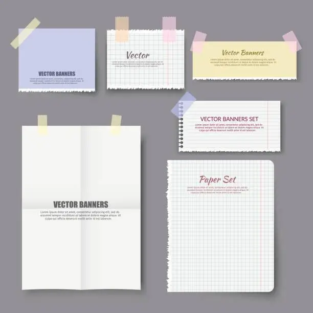 Vector illustration of Realistic paper notes set banners of vector illustration