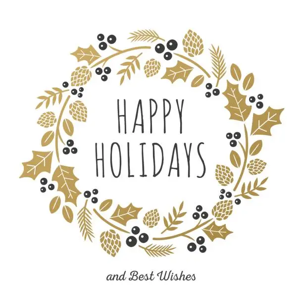 Vector illustration of Christmas Card with golden wreath
