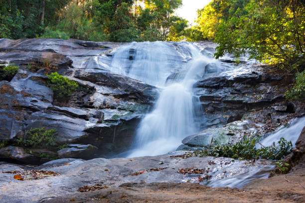 아래로 작은 폭포 흐름 - waterfall mountain stream thailand 뉴스 사진 이미지