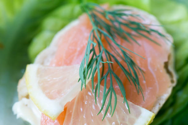 healthy small open sandwich with smoked salmon  selective focus macrohealthy small open sandwich with smoked salmon  selective focus macro