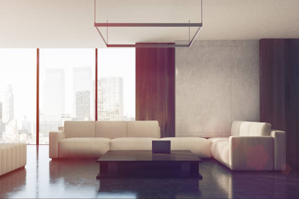 istock Panoramic living room poster, wood, toned 813864962