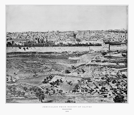 Antique Palestine Photograph: Jerusalem From Mount of Olives, Palestine, 1893. Source: Original edition from my own archives. Copyright has expired on this artwork. Digitally restored.