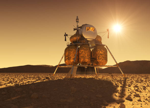 istock Descent Module Of Interplanetary Space Station On The Background Of Martian Sun 813892000