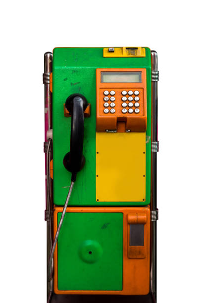 istock Dirty public telephone  white background 813892118