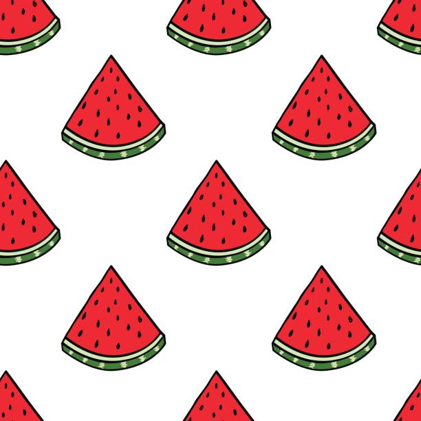 ilustrações de stock, clip art, desenhos animados e ícones de seamless vector watermelon hand drawing imitation background - tree single word green fruit
