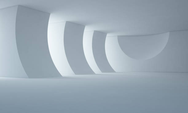istock Abstract interior design of modern white showroom with empty floor and concrete wall background 813895754