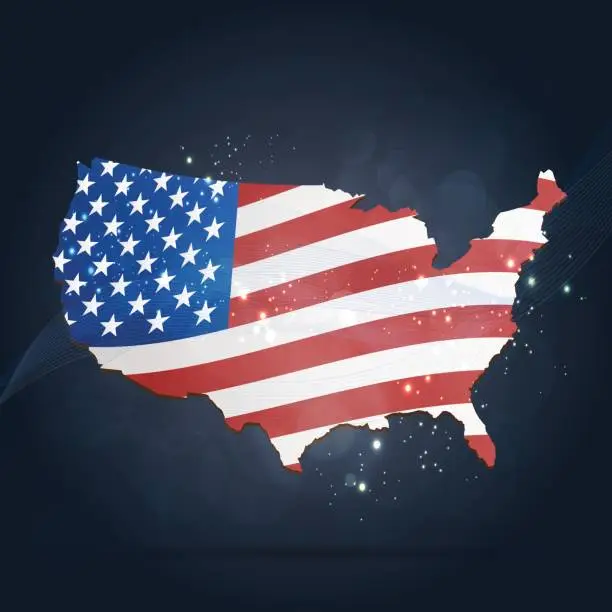 Vector illustration of USA flag map on dark background