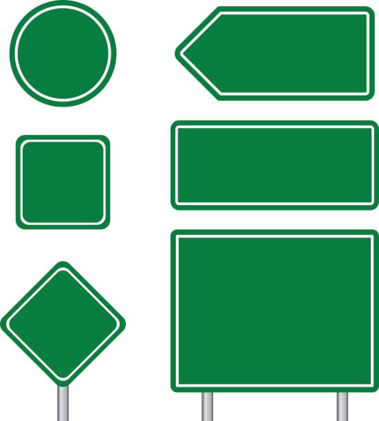 Blank multiple size of blue transportation sign set with pole Blank green multiple size of blue transportation sign set with pole road chevron warning signs stock illustrations