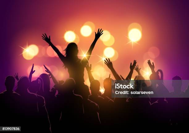 Crowd At A Music Festival Stock Illustration - Download Image Now - Party - Social Event, Dancing, In Silhouette