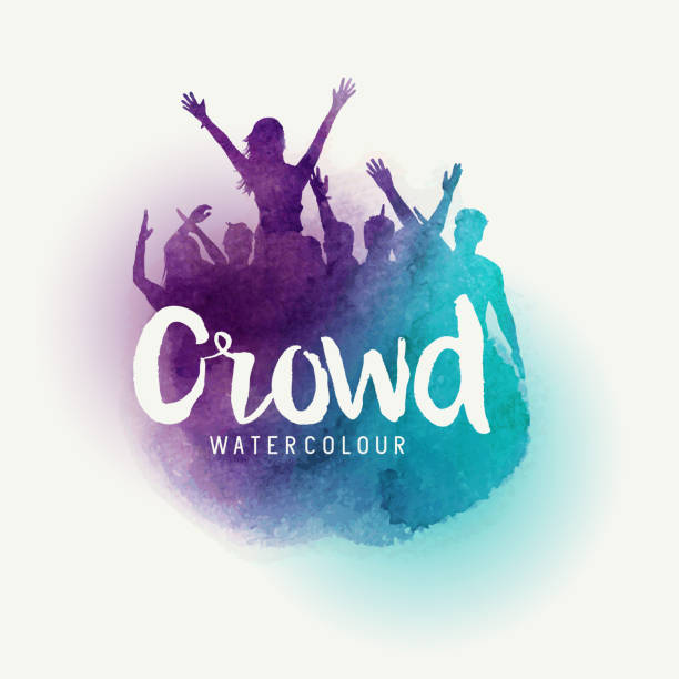 Watercolour party Crowd A crowd of young people at a concert in watercolour style. Vector illustration concert crowd stock illustrations