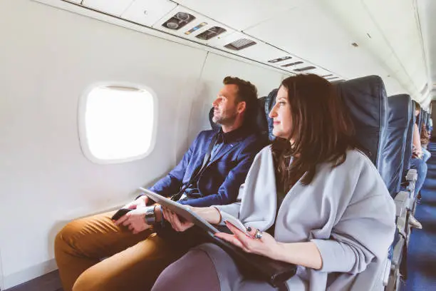 Photo of Mature couple traveling by airplane