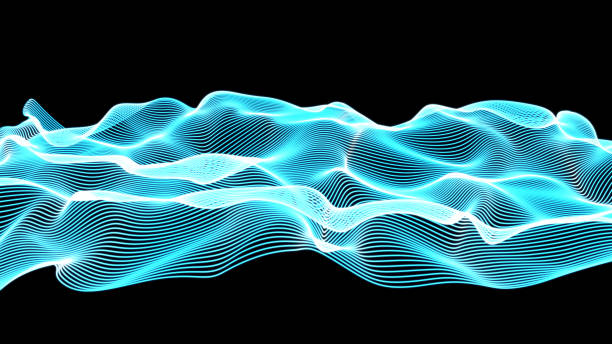 istock neon abstract waves on black background - shape made of lines 813915732