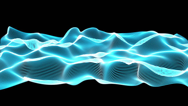 istock neon abstract waves on black background - shape made of lines 813915850