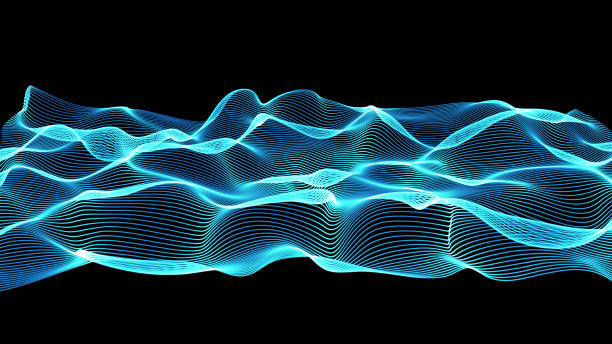istock blue abstract waves on black background - shape made of lines 813916220