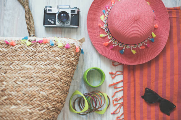 istock Travel accessories organized in knolling arrangement 813916778