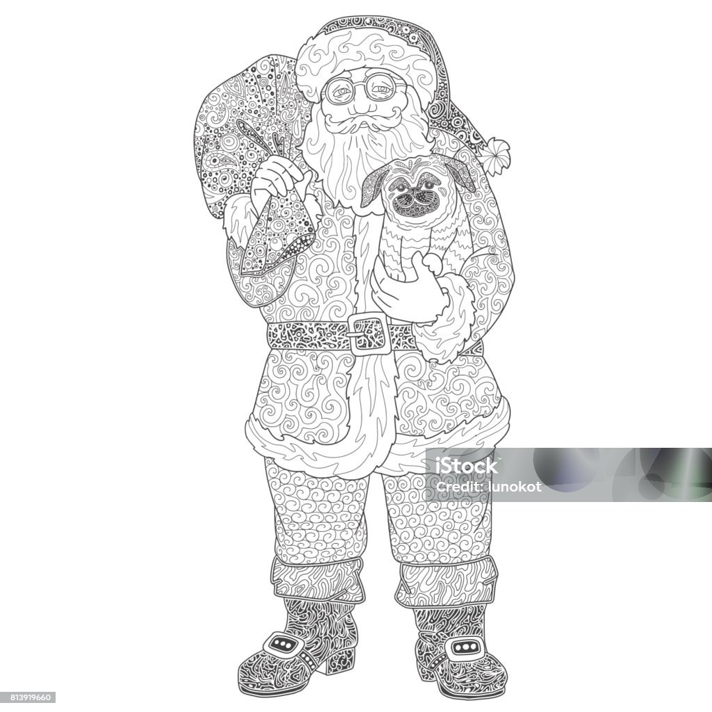 Santa Claus lineart for coloring book. Adult stock vector