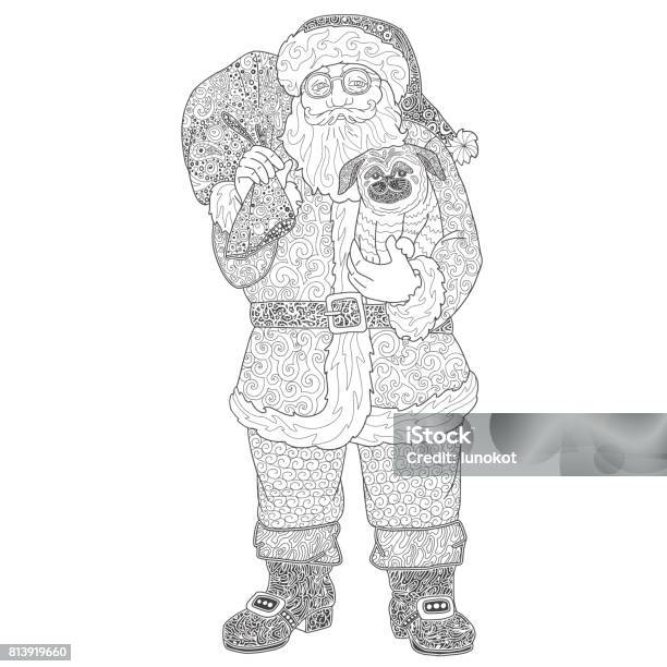 Santa Claus Lineart For Coloring Book Stock Illustration - Download Image Now - Adult, Adults Only, Bell