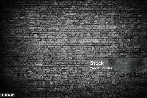 Old Black Brick Wall Background Stock Photo - Download Image Now - Brick Wall, Black Color, Gray Color