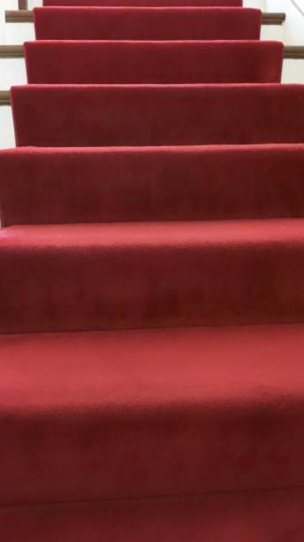 istock Vertical Lush Blood Red Carpeted Stairs Copy Space 813980656