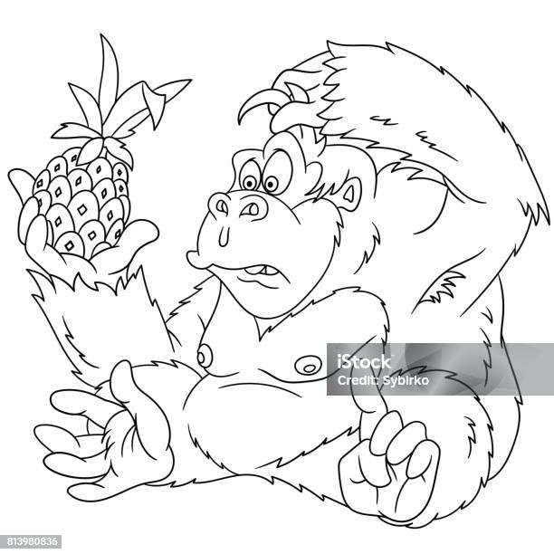 Cartoon Gorilla Coloring Page Stock Illustration - Download Image Now - Animal, Animal Wildlife, Animals In The Wild