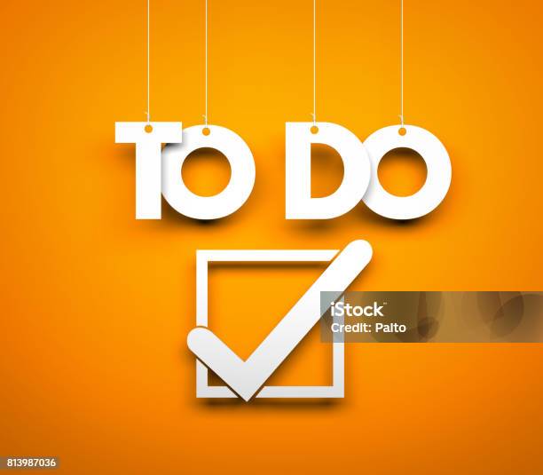 To Do Worte Hängen Auf Orangem Hintergrund 3d Illustration Stockfoto und mehr Bilder von Aufgabenliste