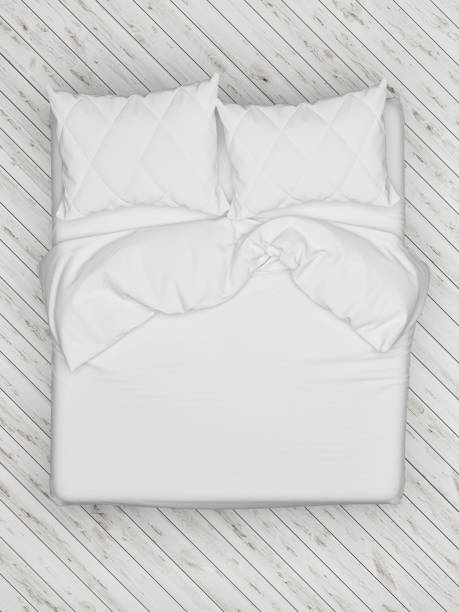 White bed on wooden white floor, Scandinavian design
