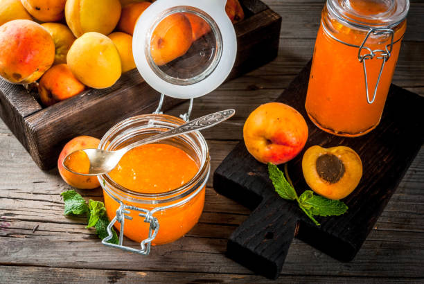 Apricot jam in small jars