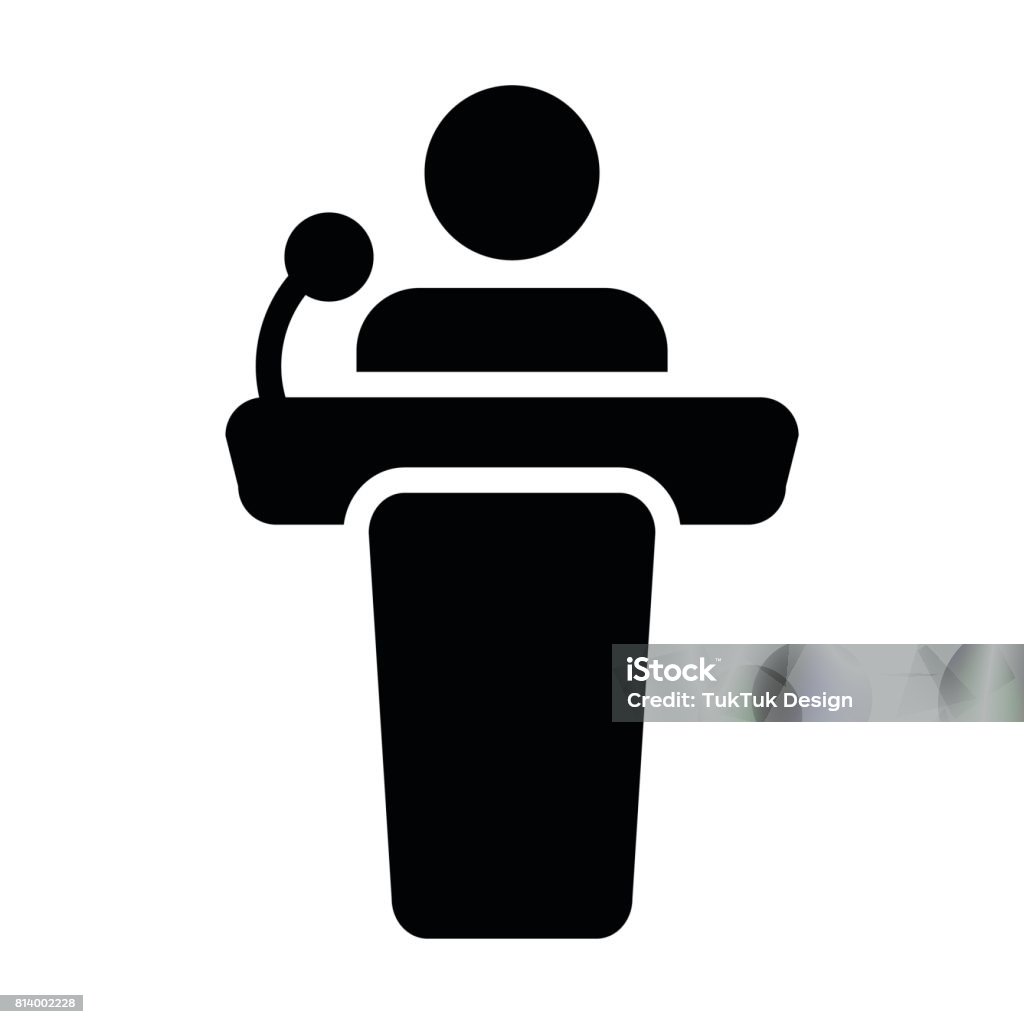 Podium icono Vector persona discurso público en glifo pictograma símbolo - arte vectorial de Ícono libre de derechos
