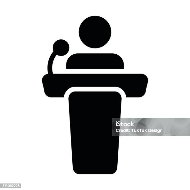 Podium Icon Vector Person Public Speech In Glyph Pictogram Symbol Stock Illustration - Download Image Now