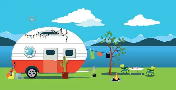 Vector illustration of Sea side camping