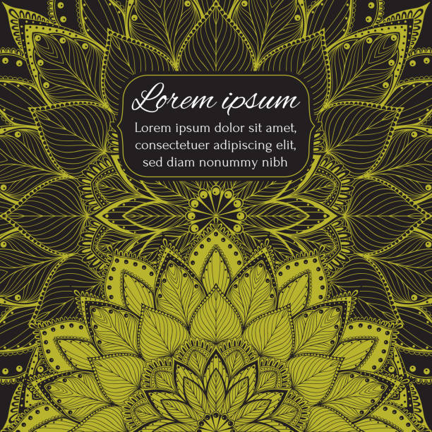 Oriental mandala motif round lase half pattern on the green background, mehndi paint colorful background postcard vector