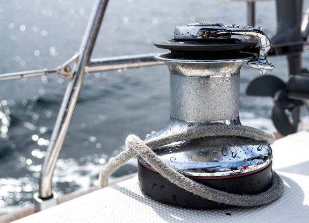 istock Rope and winch on a yacht 814038850