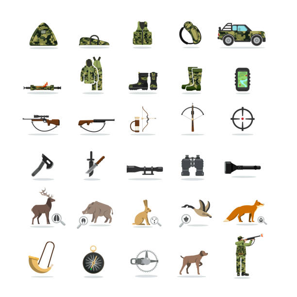 ハンティングセット - hunting rifle sniper duck hunting点のイラスト素材／クリップアート素材／マンガ素材／アイコン素材