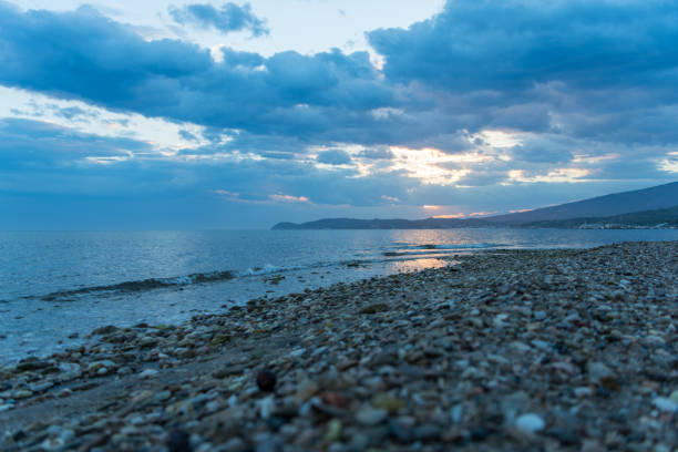 Long exposure of a dramatic sunset in greek island , Thasos