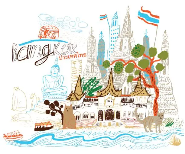 Vector illustration of Bangkok in Thailand Asia