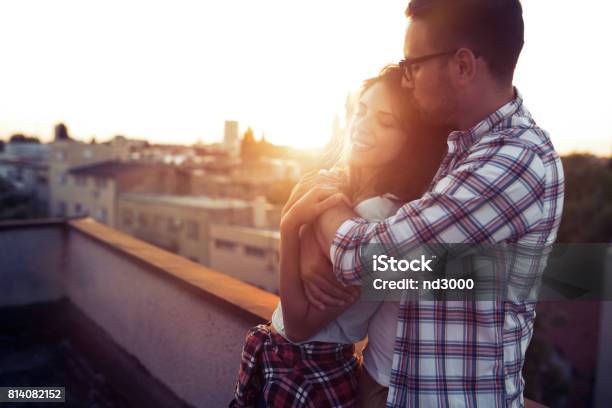 Beautiful Couple In Love Dating Outdoors And Smiling Stock Photo - Download Image Now