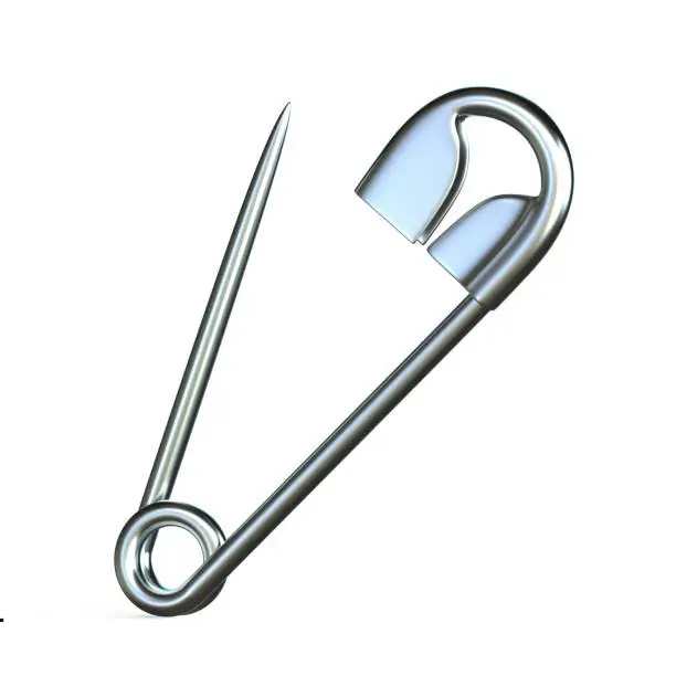 Open safety pin 3D render illustration isolated on white background