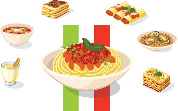 ilustrações de stock, clip art, desenhos animados e ícones de food illustration : italian food :vector illustration - spaghetti