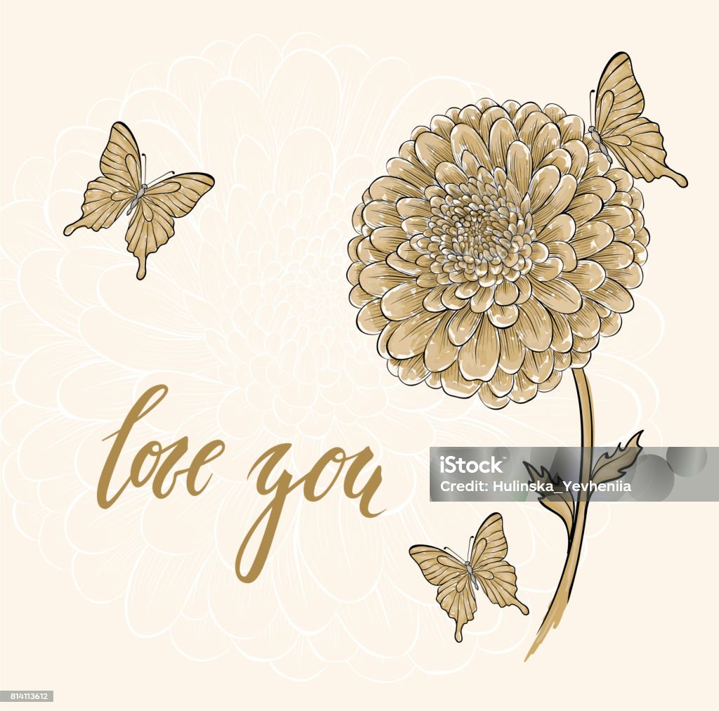 I Love You Hand Drawn Brush Pen Lettering On Flower Chrysanthemum ...