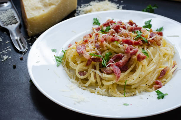 istock Pasta Carbonara. Spaghetti with bacon and parmesan cheese. 814127630