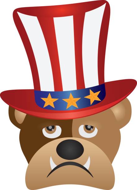 illustrazioni stock, clip art, cartoni animati e icone di tendenza di bulldog inglese con illustrazione del cappello del 4 luglio - dog patriotism flag politics