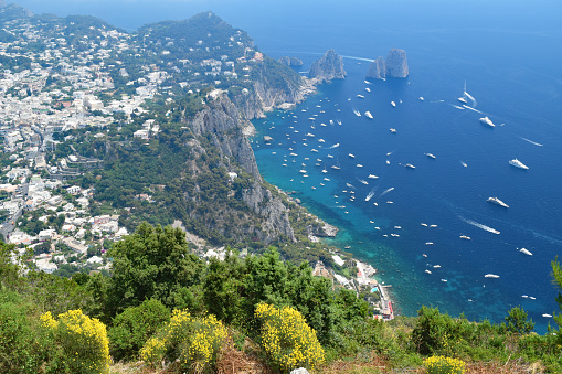 View of Capri and Faraglioni from the Monastery of Cetrella in Anacapri, Capri Island, Italy